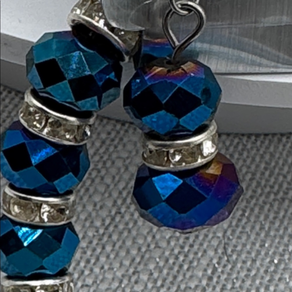 necklace & earring set clear rhinestone spacers blue beads magnetic clothes NEW - Picture 3 of 7